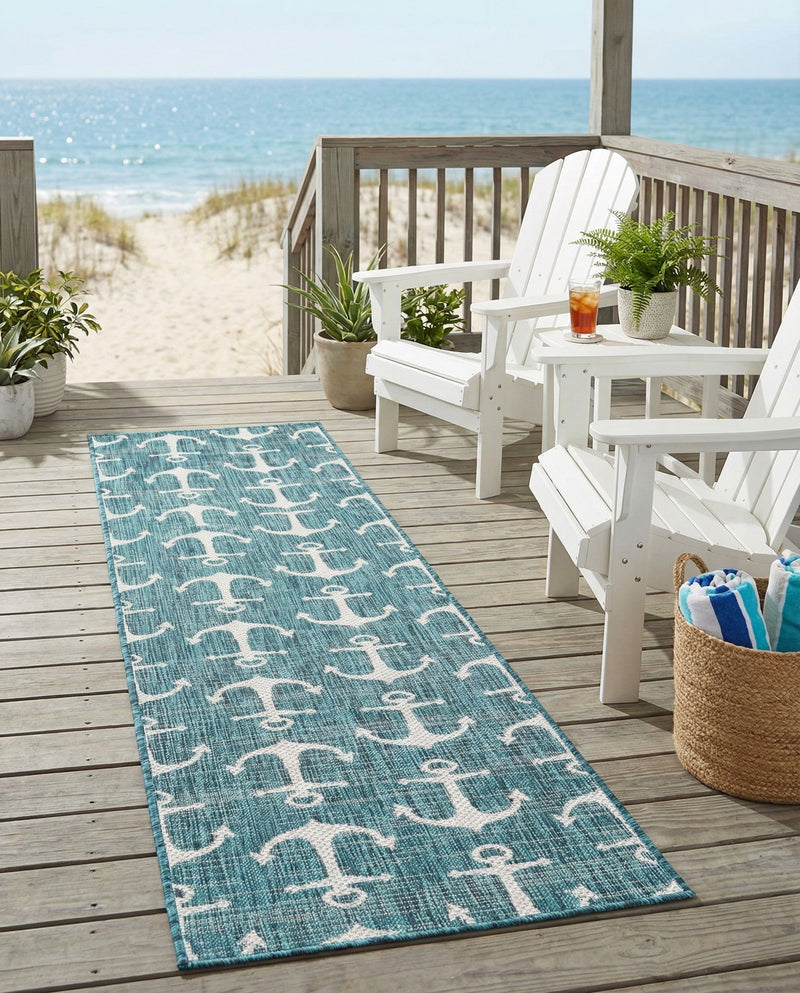 Seaside Haven Rugs Collection Area Rug - Sapphire (Teal) Runner Teal  lifestyle 76