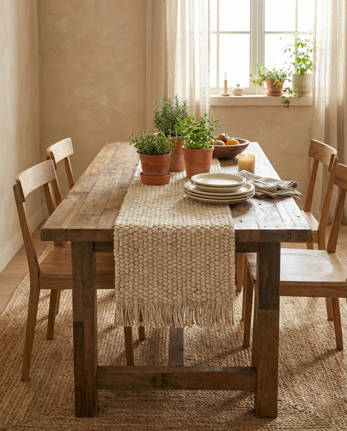 Savannah Jute Collection Area Rug - Seashore Table Runner Ivory  lifestyle 168