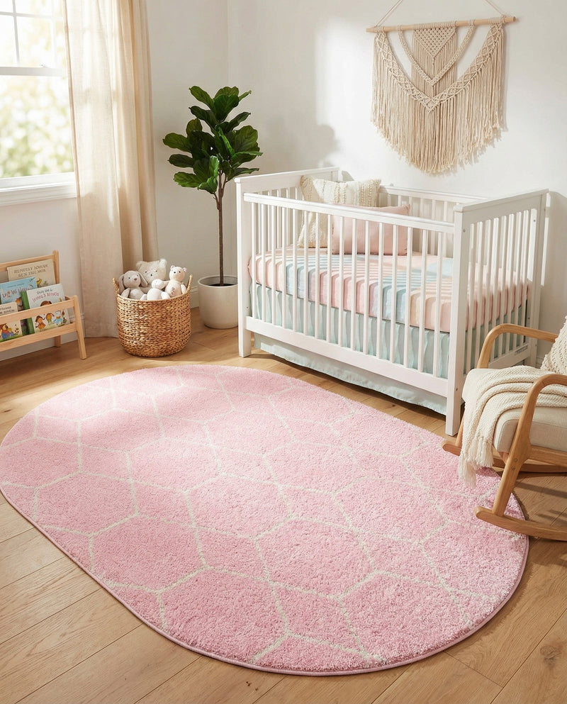 Trellis Mosaic Collection Area Rug - Arborville (Light Pink) Oval Light Pink  lifestyle 50