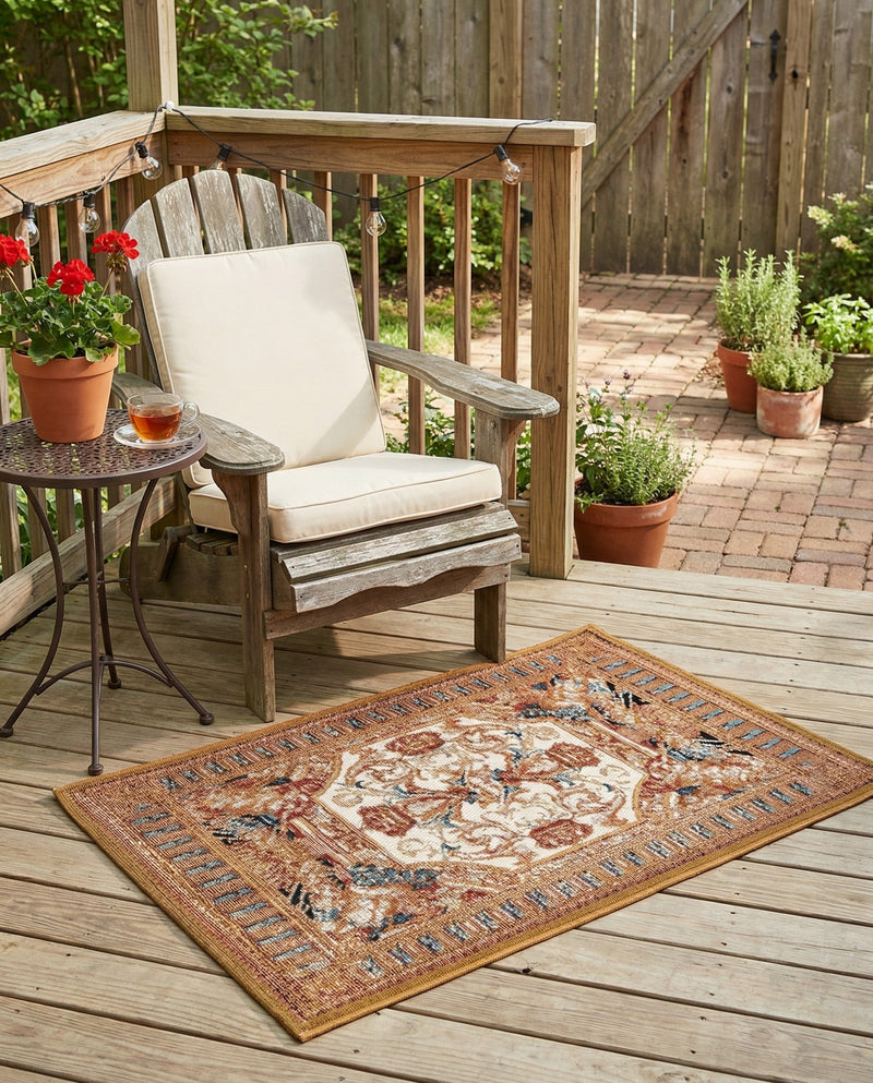 Patio Heritage Collection Area Rug - Veranda Rectangle Black Gold Brown  lifestyle 5