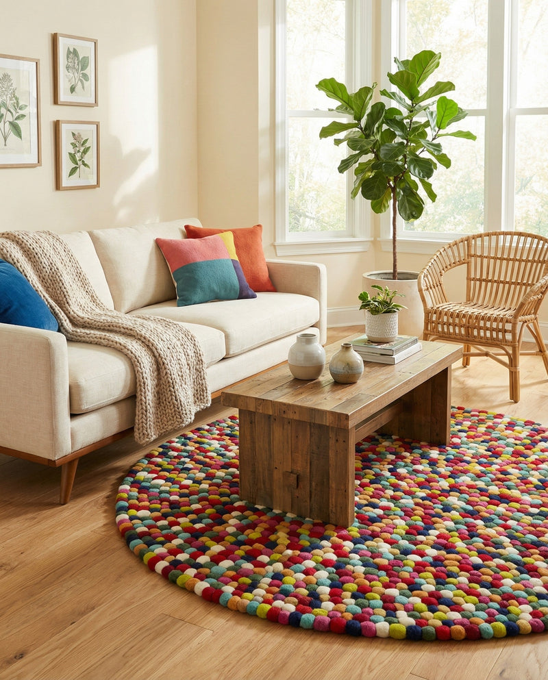 Woolen Sphere Collection Area Rug - Orbsburg (Multi) Round Multi  lifestyle 67