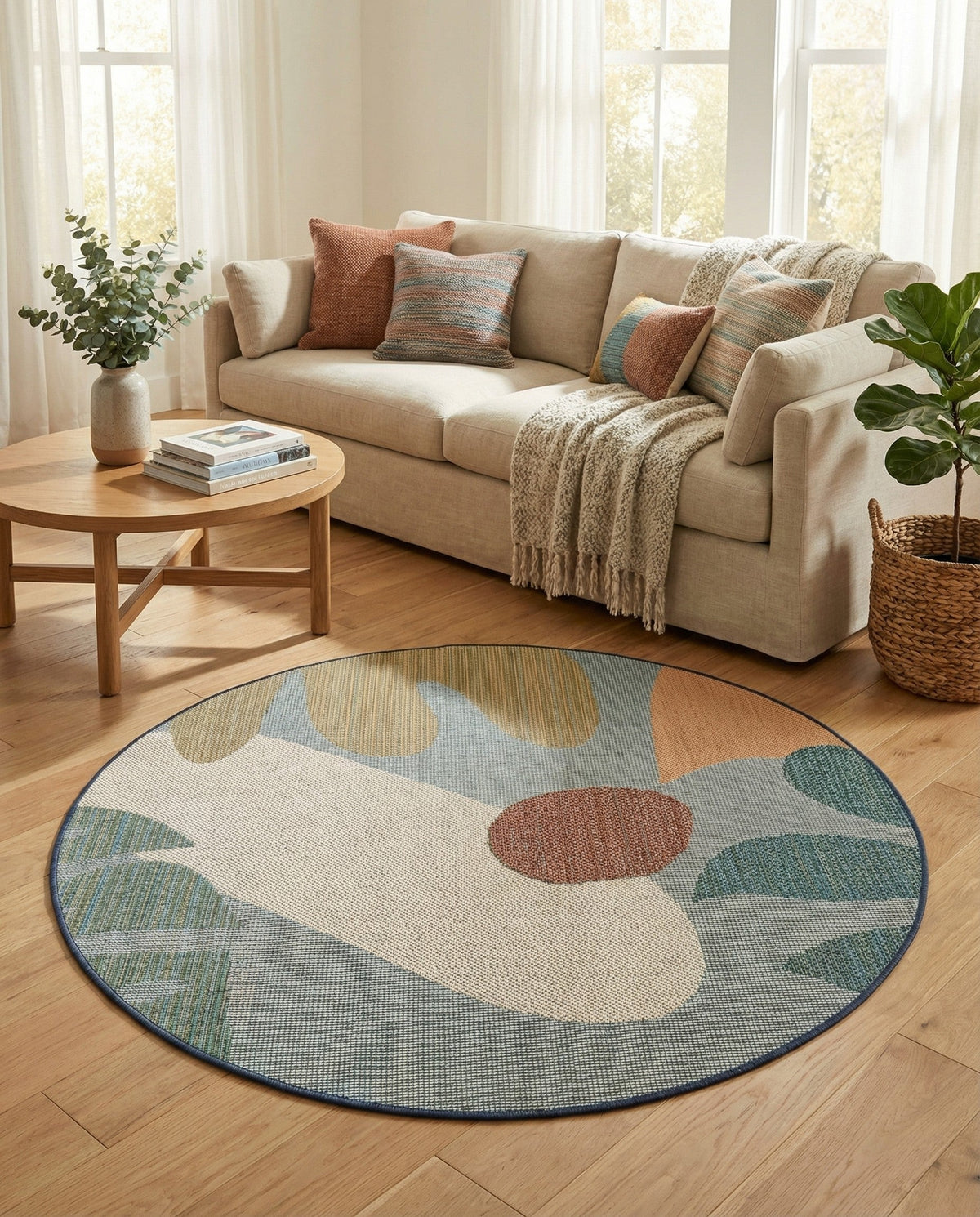 Coastal Terrace Collection Area Rug -  Boardwalk Round Blue  lifestyle 61