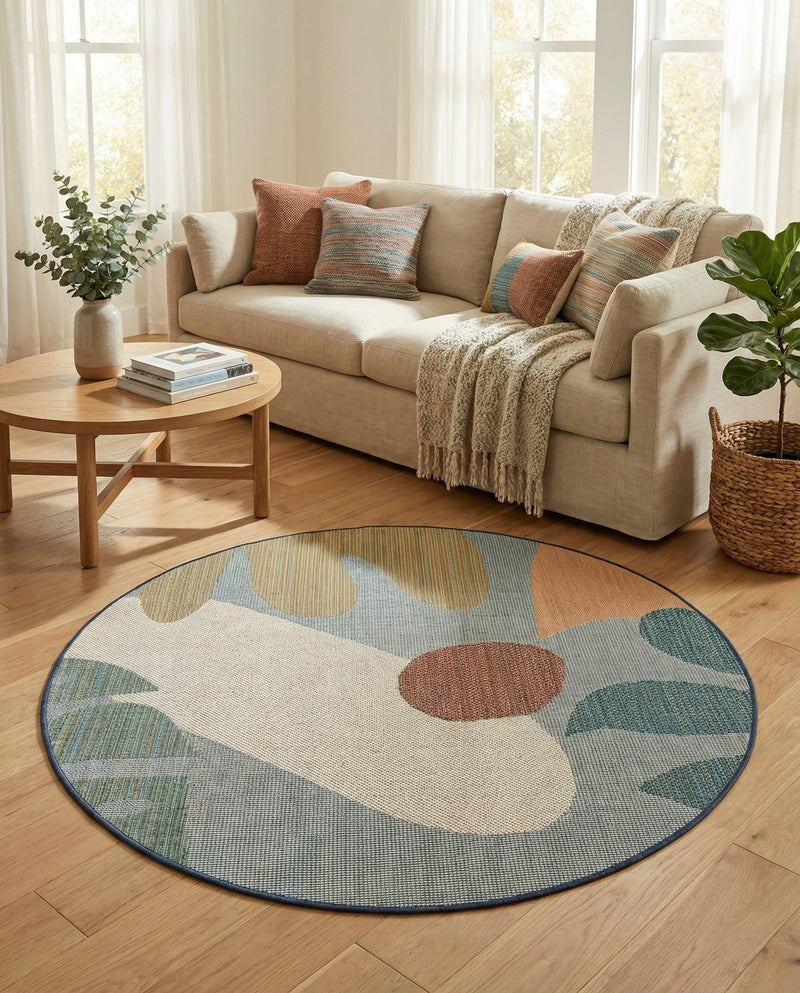 Coastal Terrace Collection Area Rug -  Boardwalk Round Blue  lifestyle 61