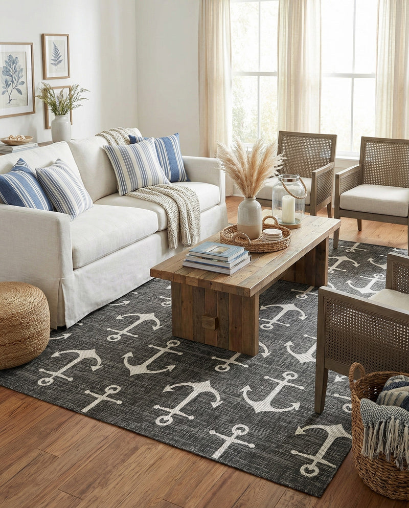 Seaside Haven Rugs Collection Area Rug - Sapphire (Charcoal) Rectangle Charcoal  lifestyle 26
