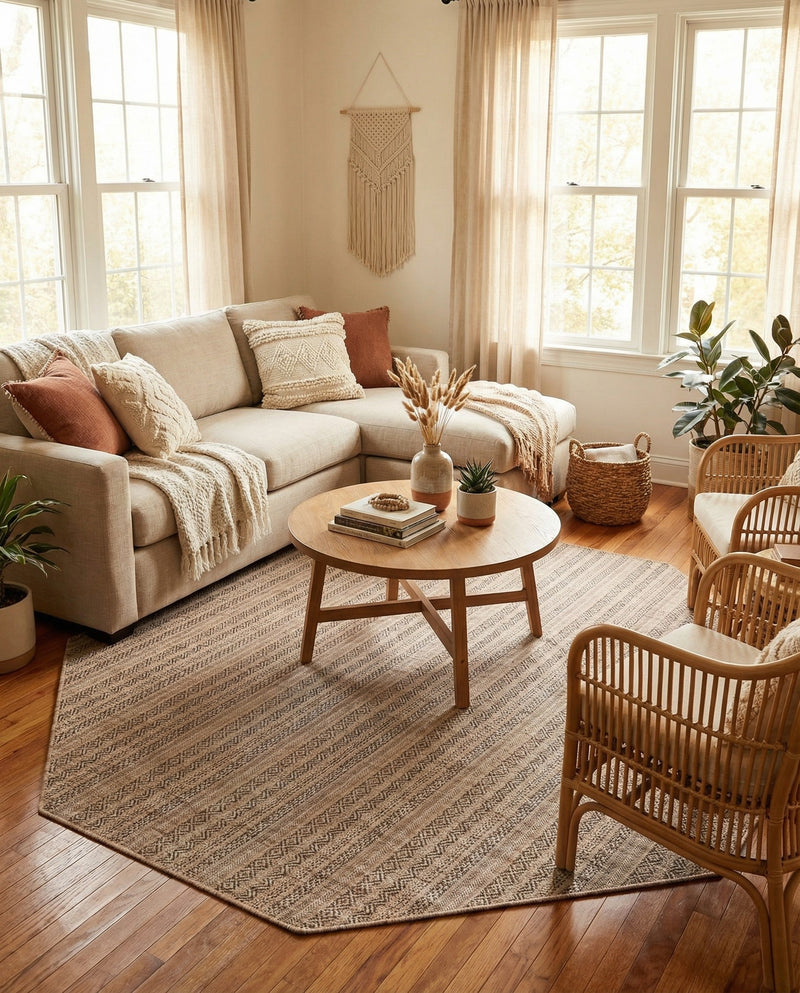 Seaside Stripes Collection Area Rug -  Boardwalk (Natural) Octagon Natural  lifestyle 30