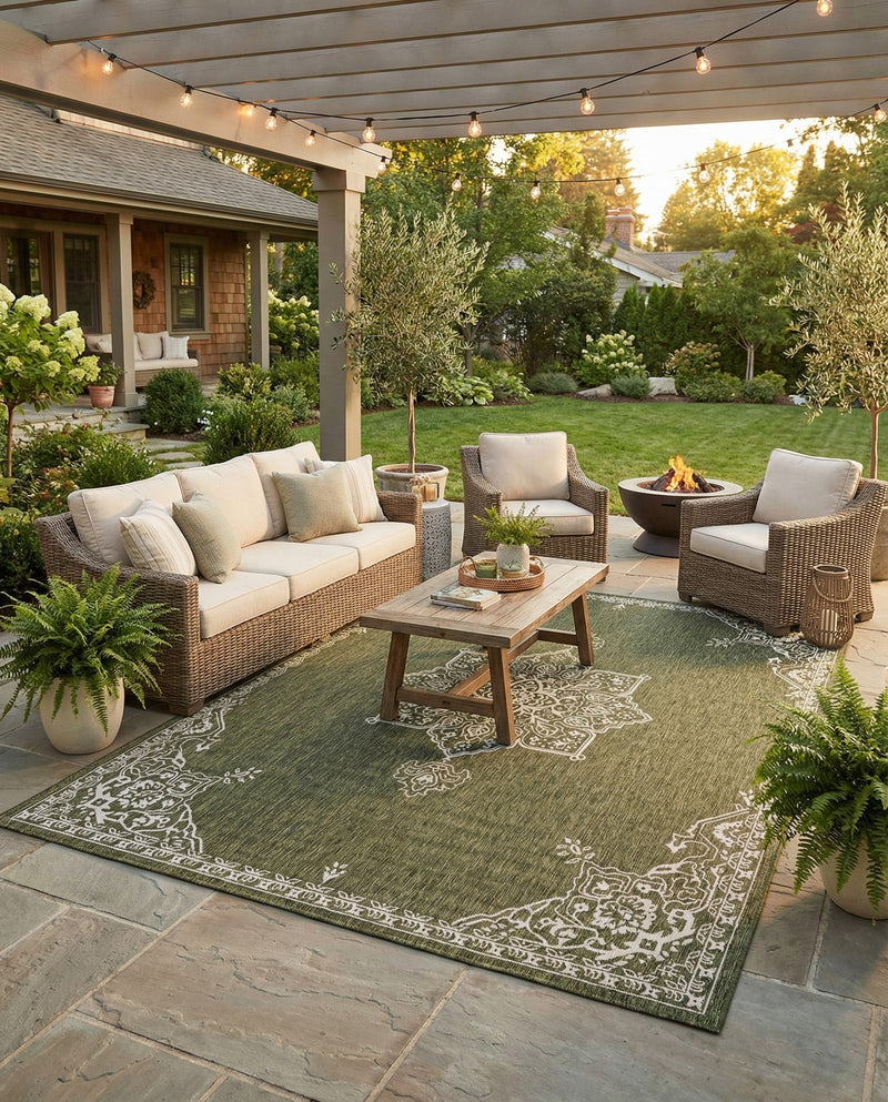 Patio Heritage Collection Area Rug -  Charleston (Green) Rectangle Green  lifestyle 19