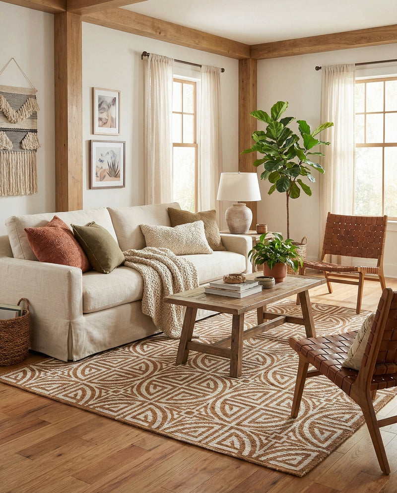 Savannah Threads Collection Area Rug -  Thar Rectangle Light Brown and Ivory  lifestyle 23