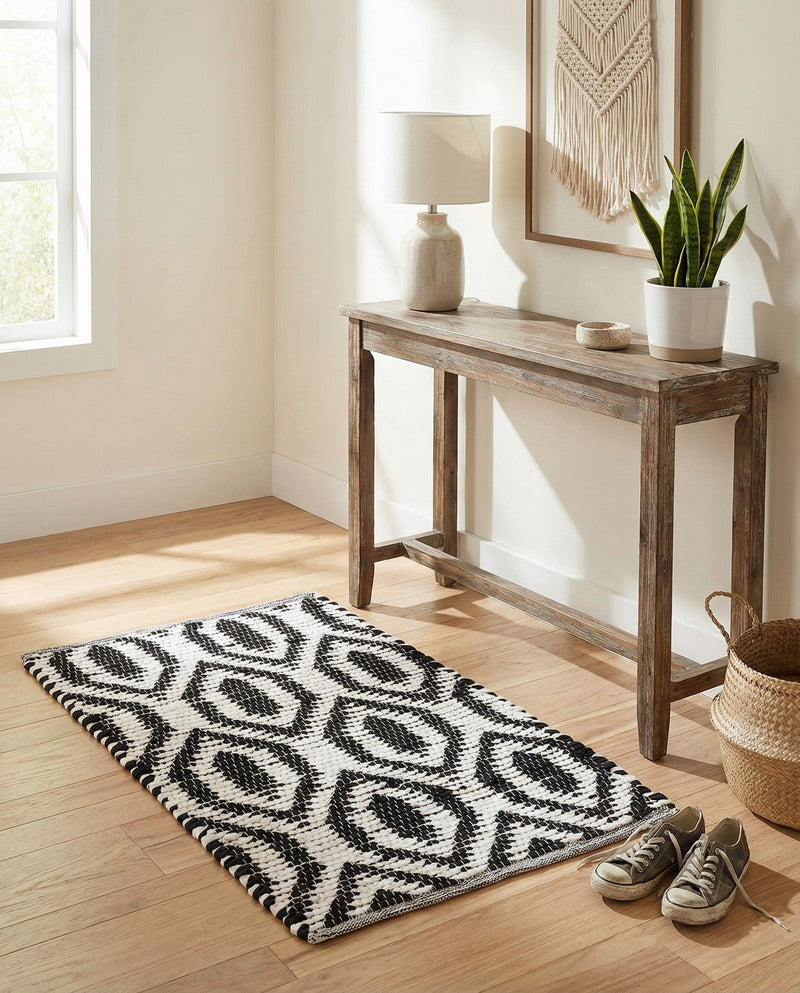 Osian Looms Collection Area Rug - Colaba Rectangle Black and White  lifestyle 43