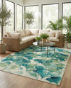 Seaside Blooms Collection Area Rug -  Flora Rectangle Blue Green  lifestyle 46
