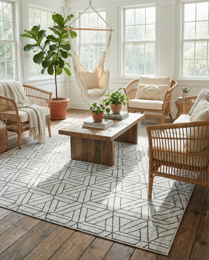 Garden Maze Retreat Collection Area Rug -  Topiarytrail Rectangle White  lifestyle 9