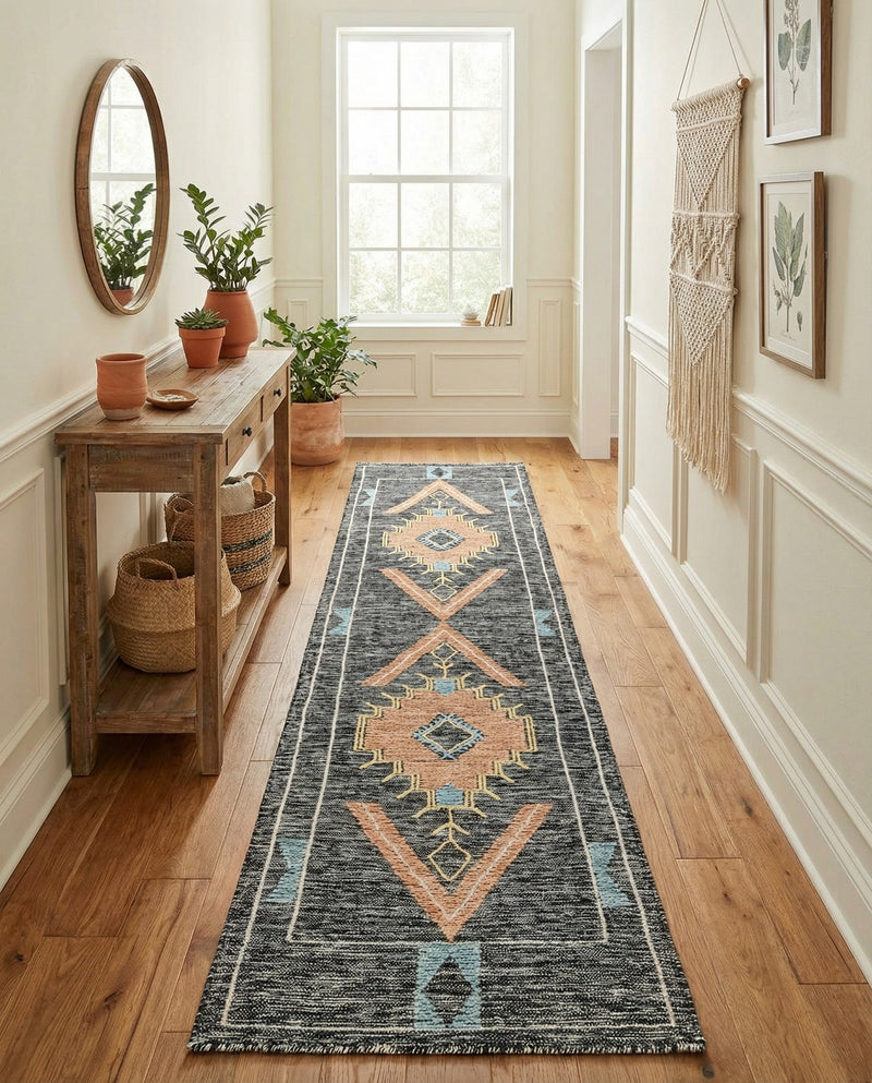 Caspian Wool Collection Area Rug - Ephesus Runner Charcoal Gray  lifestyle 45