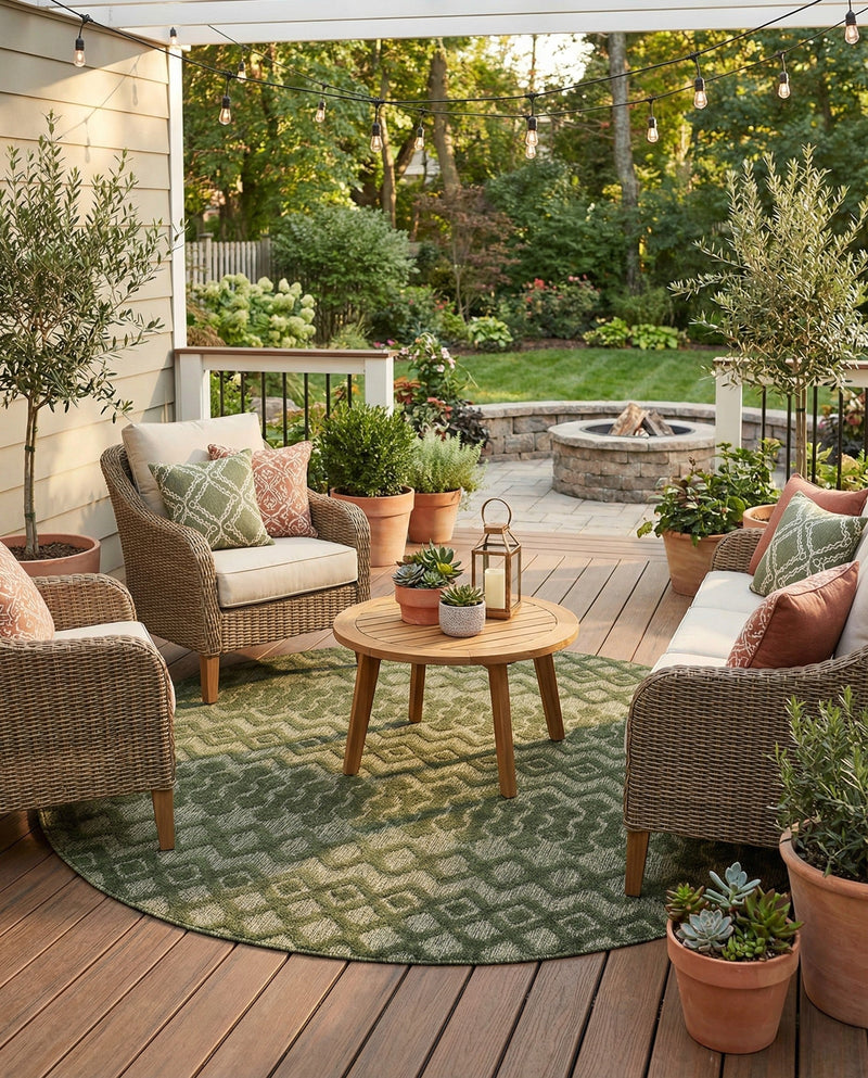 Garden Lattice Charm Collection Area Rug -  Pergola (Green) Round Green  lifestyle 38
