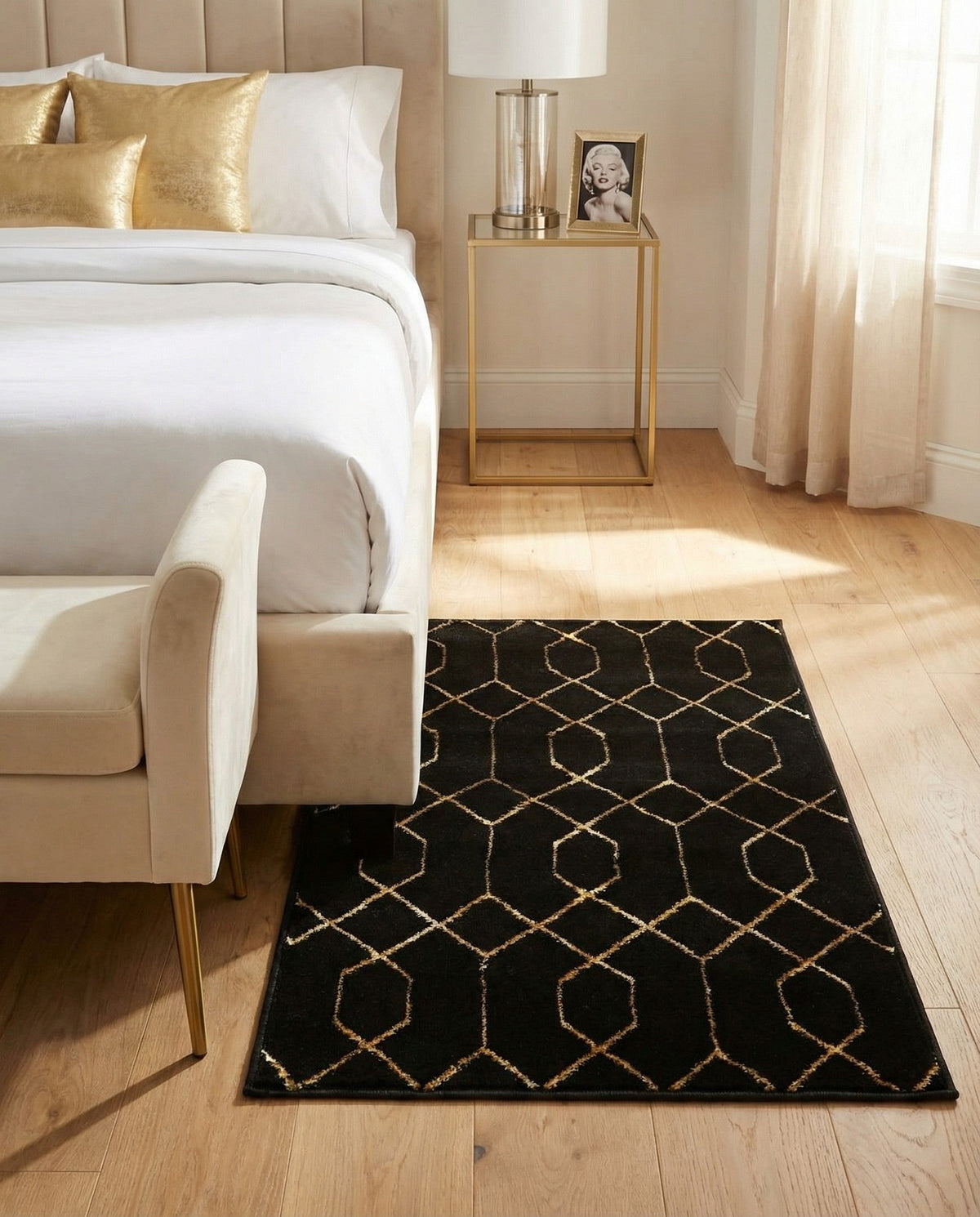Hollywood Luxe Collection Area Rug - Sunset Rectangle Black and Gold  lifestyle 85