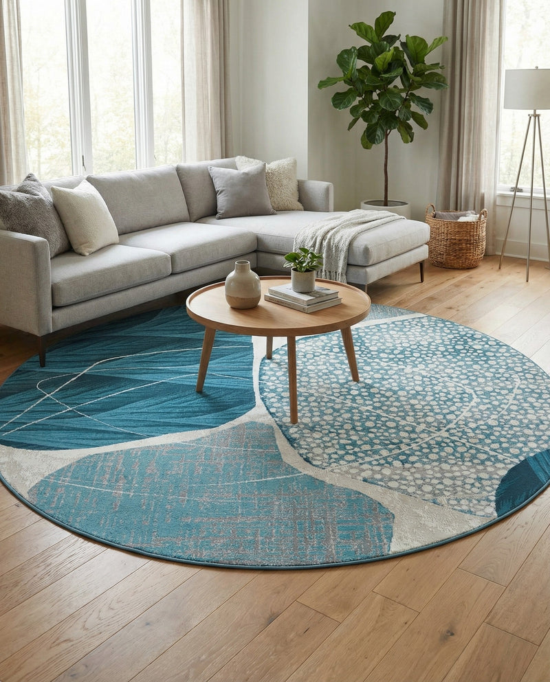 Urban Terrace Collection Area Rug -  Courtyard Round Blue and Ivory  lifestyle 66