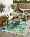 Seaside Blooms Collection Area Rug -  Flora Rectangle Blue Green  lifestyle 57