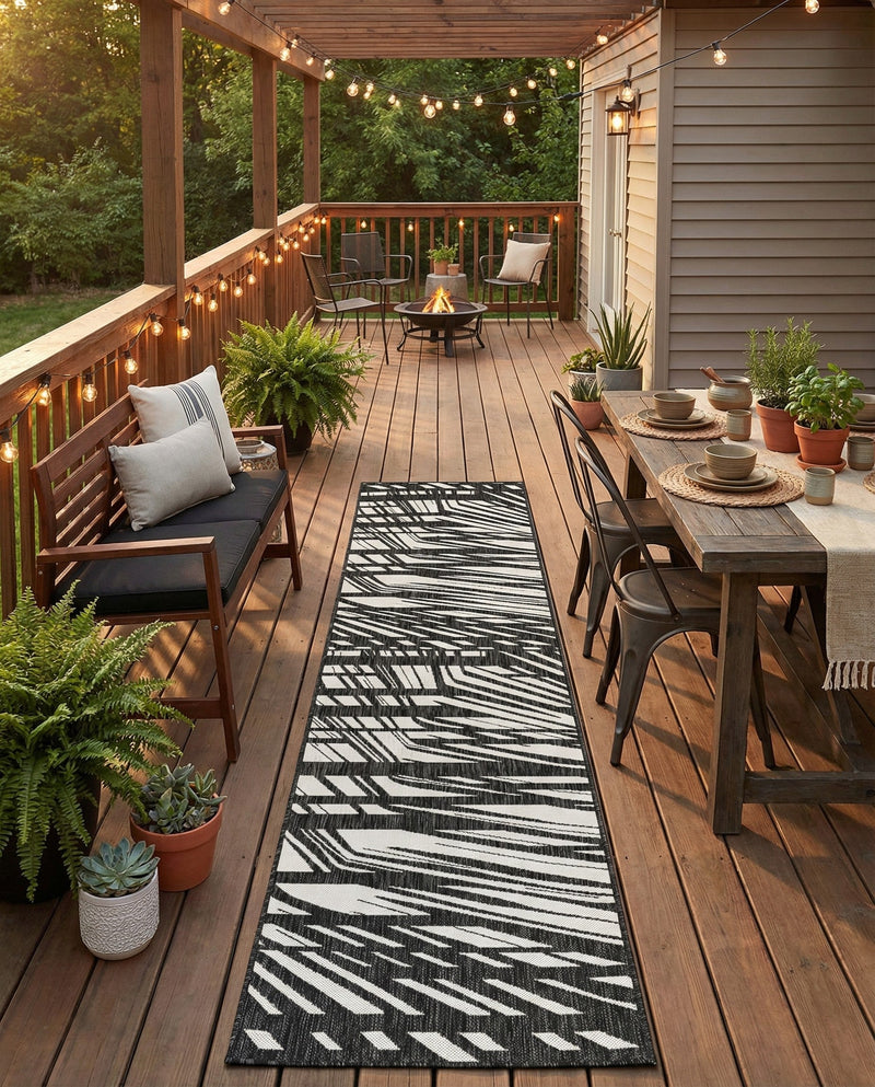 Urban Terrace Collection Area Rug -  Queens Runner Black and White  lifestyle 67