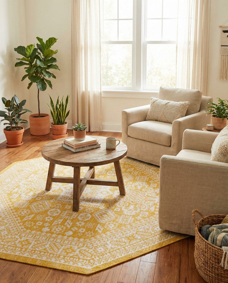 Tribal Terrace Treasures Collection Area Rug -  Incan Isle (Yellow) Octagon Yellow  lifestyle 72