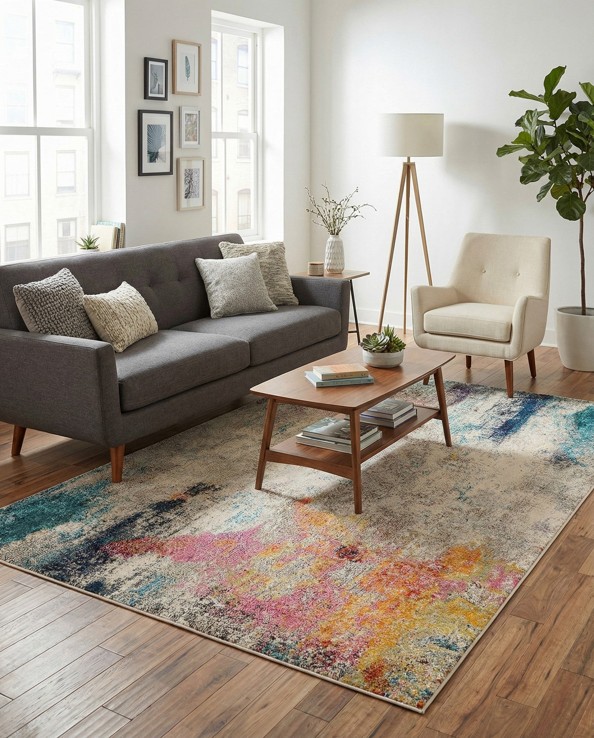 Chromatic Oasis Collection Area Rug -  Azure Rectangle Beige  lifestyle 13