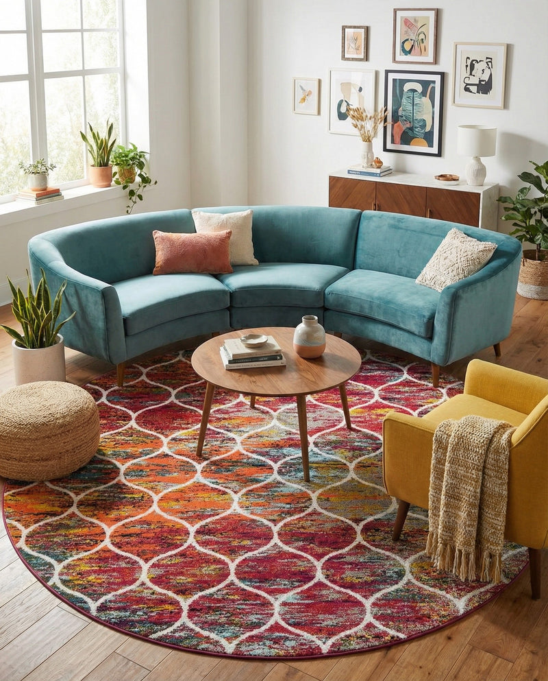 Trellis Mosaic Collection Area Rug -  Pergolatown (Multi) Round Multi  lifestyle 41