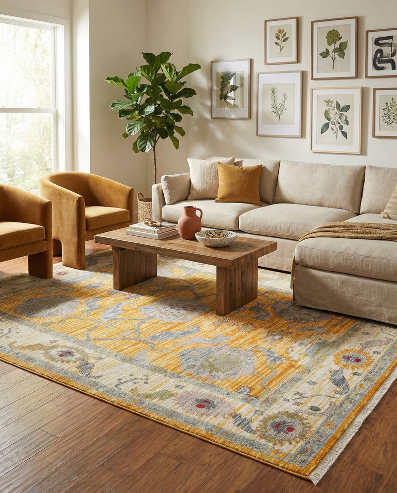 Arcadia Rugs Collection Area Rug - Eden (Yellow) Rectangle Yellow  lifestyle 16