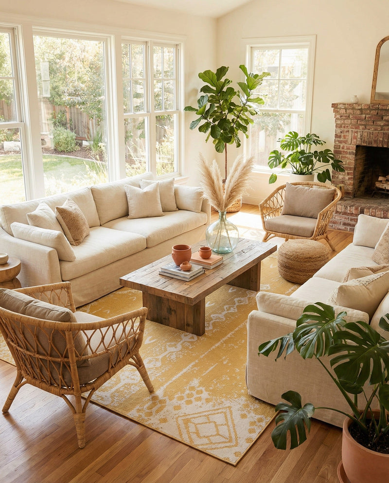 Desert Nomad Terrace Collection Area Rug - Sahara (Yellow) Rectangle Yellow  lifestyle 6