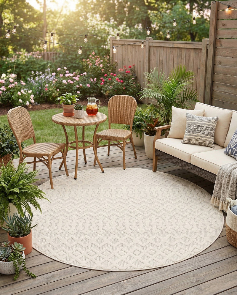 Garden Lattice Charm Collection Area Rug -  Pergola (Ivory) Round Ivory  lifestyle 52