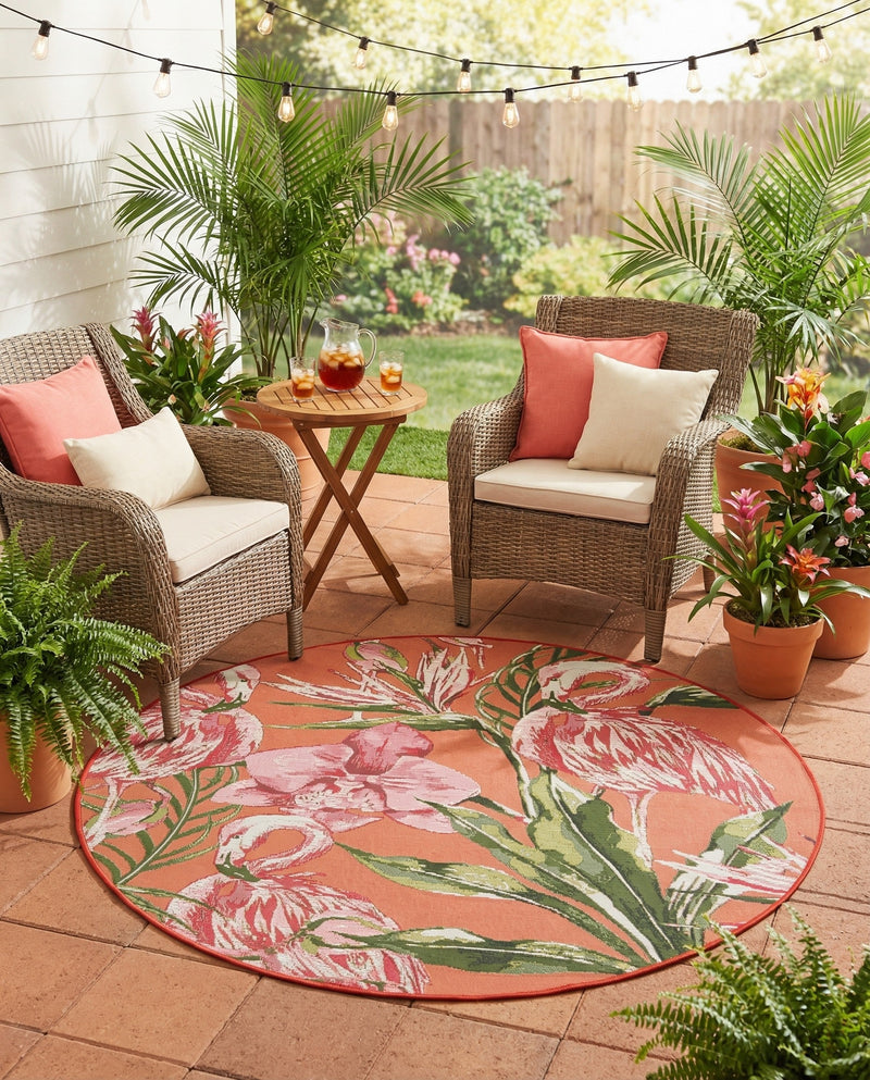Seaside Blooms Collection Area Rug -  Kyoto Round Coral  lifestyle 54