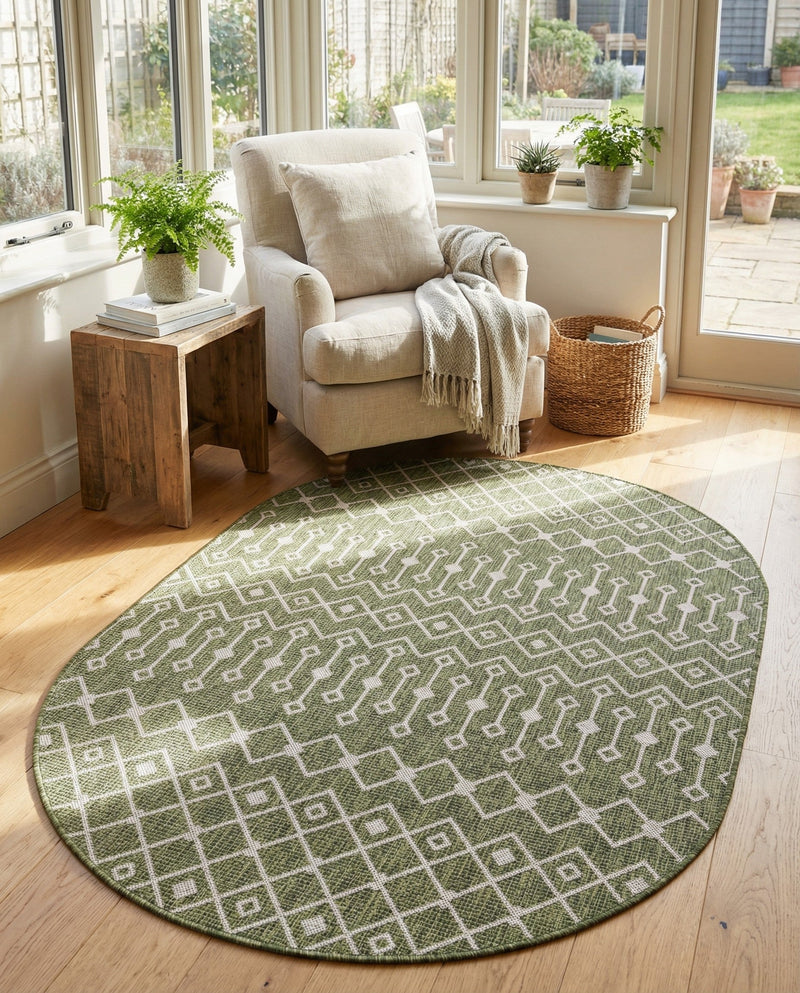 Savannah Pergola Collection Area Rug -  Pergola (Green) Oval Green  lifestyle 91