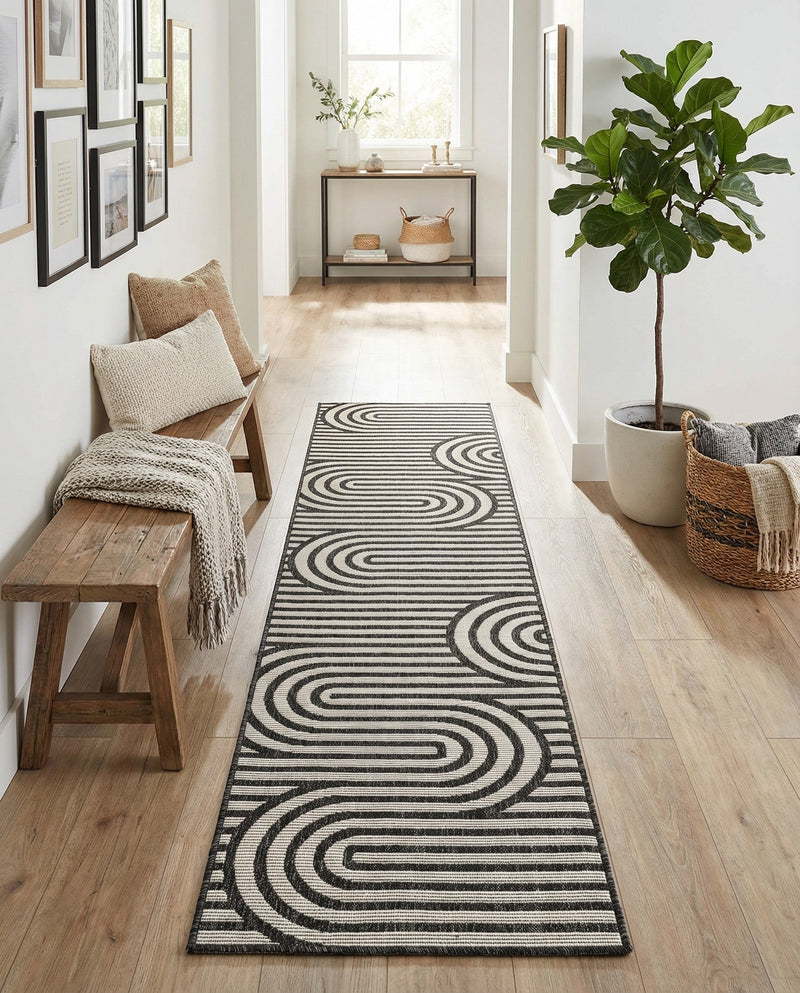 Urban Terrace Collection Area Rug -  Uptown Runner Black and White  lifestyle 72