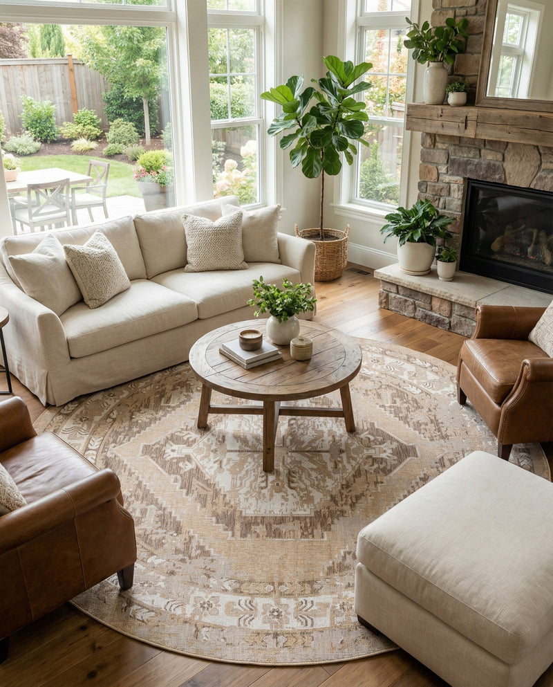 Patio Heritage Collection Area Rug -  Augusta (Natural) Round Natural  lifestyle 76