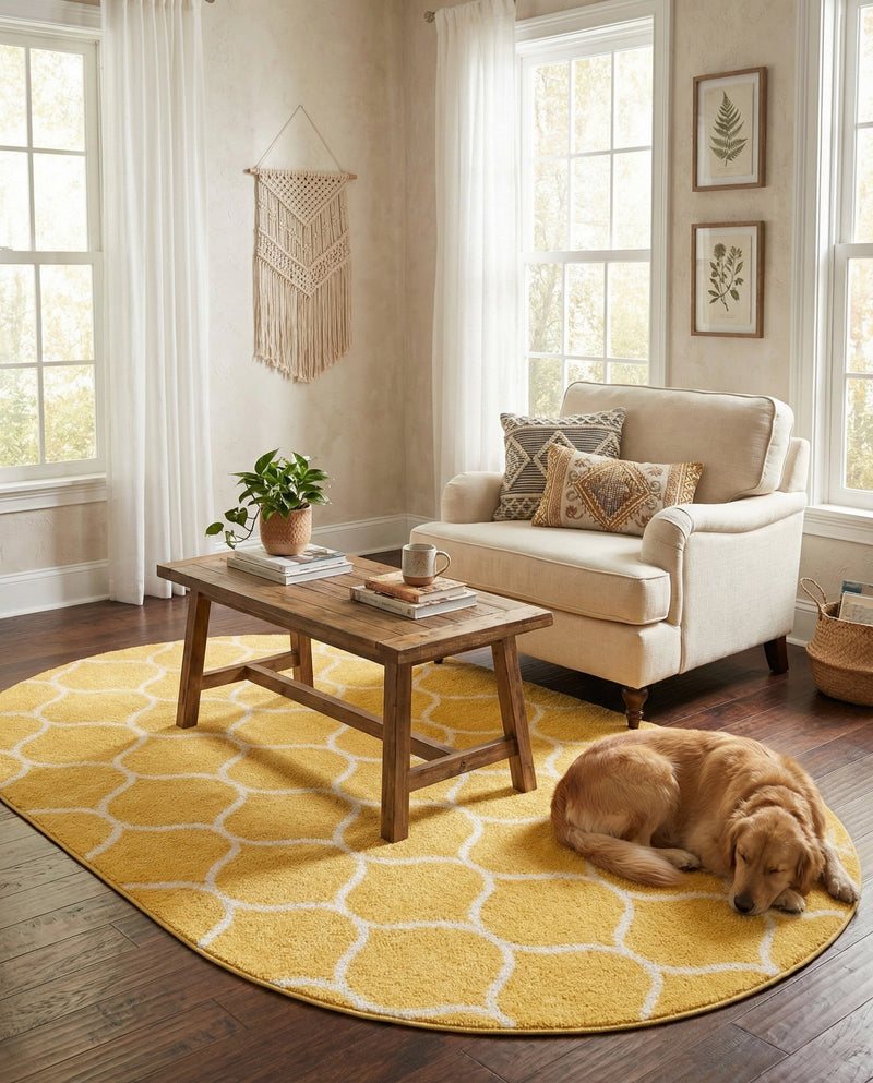 Trellis Mosaic Collection Area Rug -  Pergolatown (Yellow) Oval Yellow  lifestyle 39