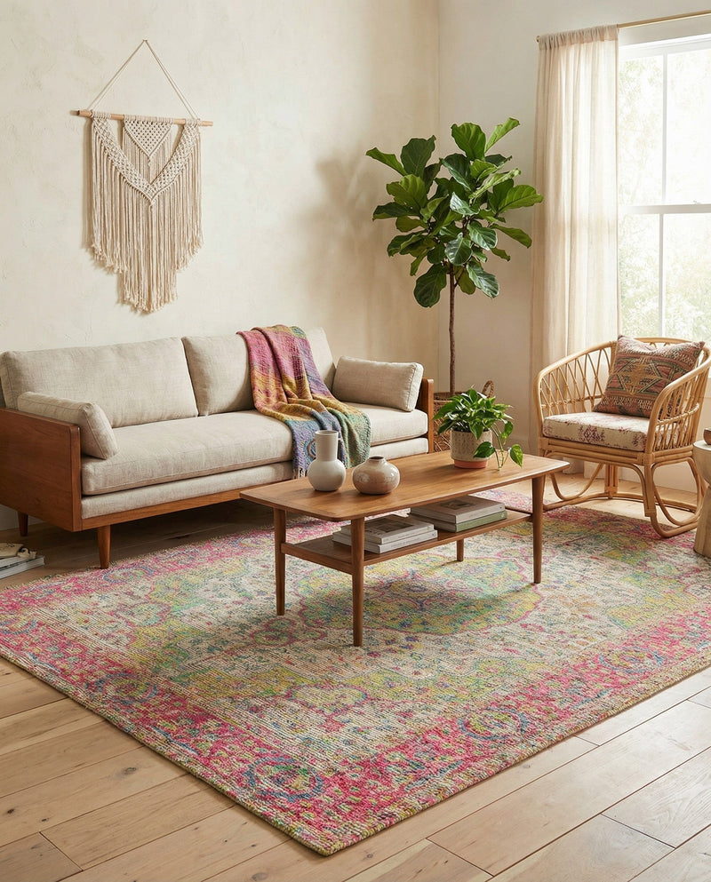 Savannah Threads Collection Area Rug - Charleston Rectangle Ivory Pink  lifestyle 34