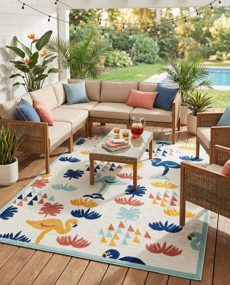 Caribbean Terrace Collection Area Rug -  StLucia Rectangle White  lifestyle 16