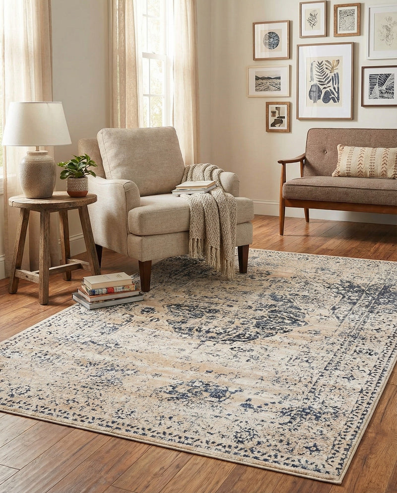 Coastal Manor Collection Area Rug -  Dunes Rectangle Dark Blue  lifestyle 5