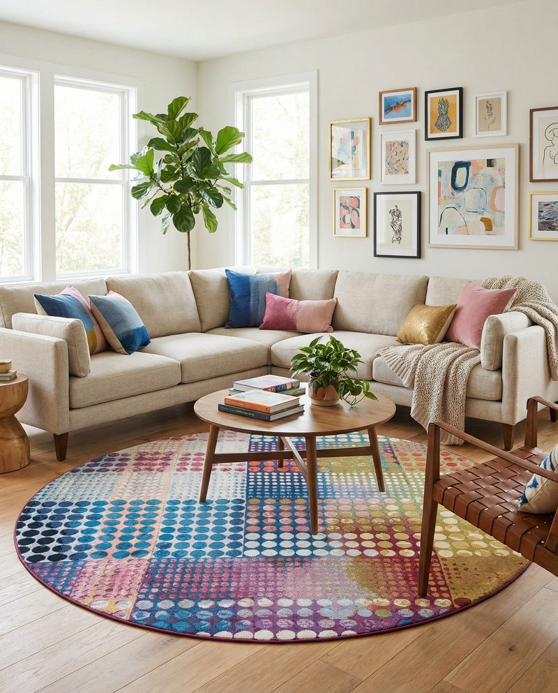 Urban Terrace Collection Area Rug -  Atrium Round Multi  lifestyle 43