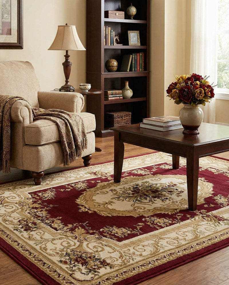 Versailles Elegance Collection Area Rug -  Louveciennes (Red) Rectangle Red  lifestyle 13