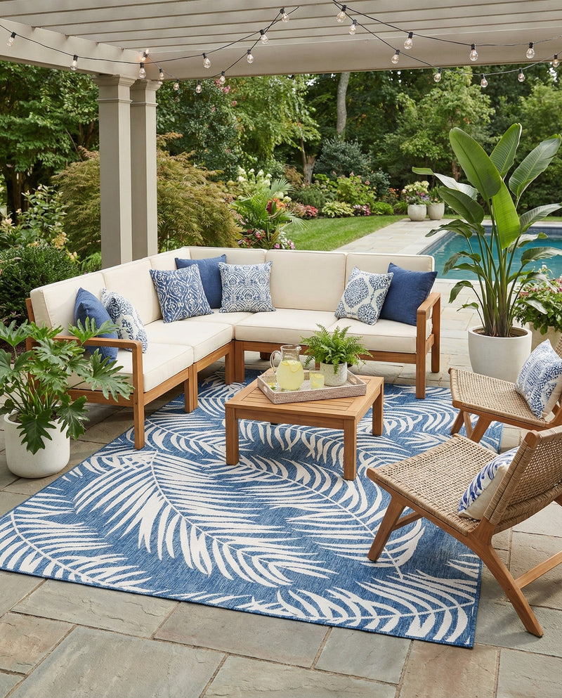 Seaside Blooms Collection Area Rug - Verdure (Blue) Rectangle Blue  lifestyle 12