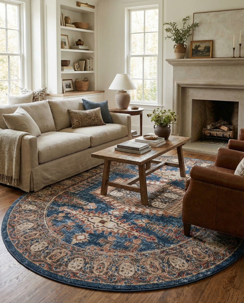 Eden Oasis Collection Area Rug -  Refuge (Blue) Oval Blue  lifestyle 54