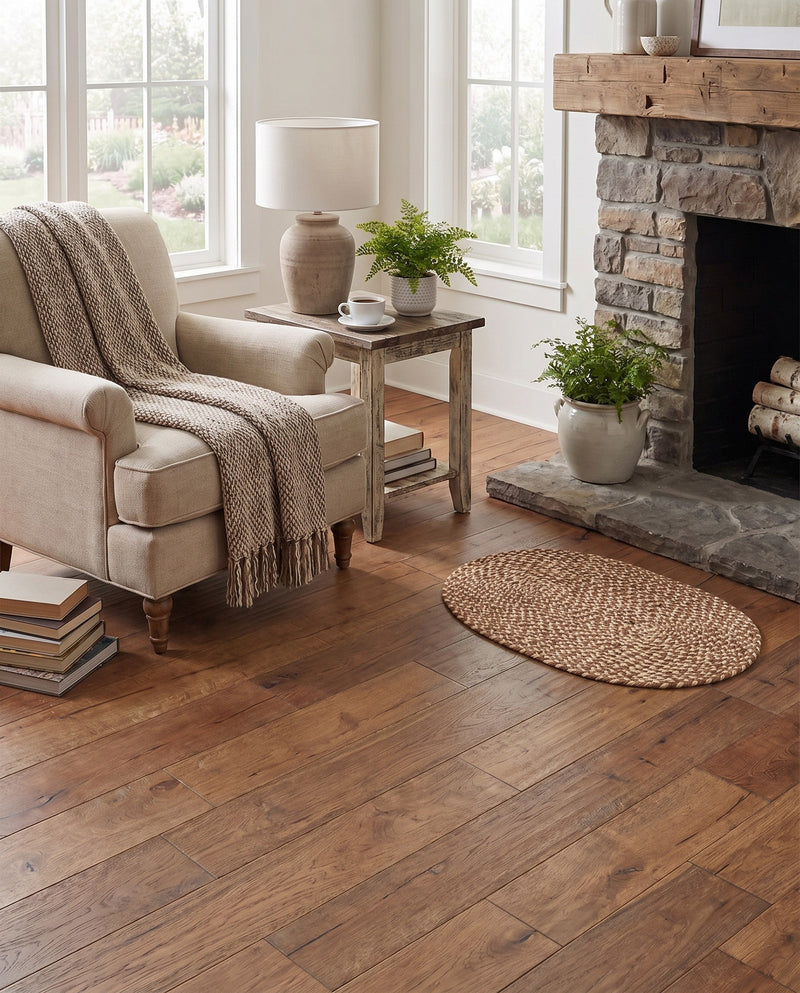 Highland Woven Jute Collection Area Rug - Glenmore (Light Brown) Oval Light Brown  lifestyle 63