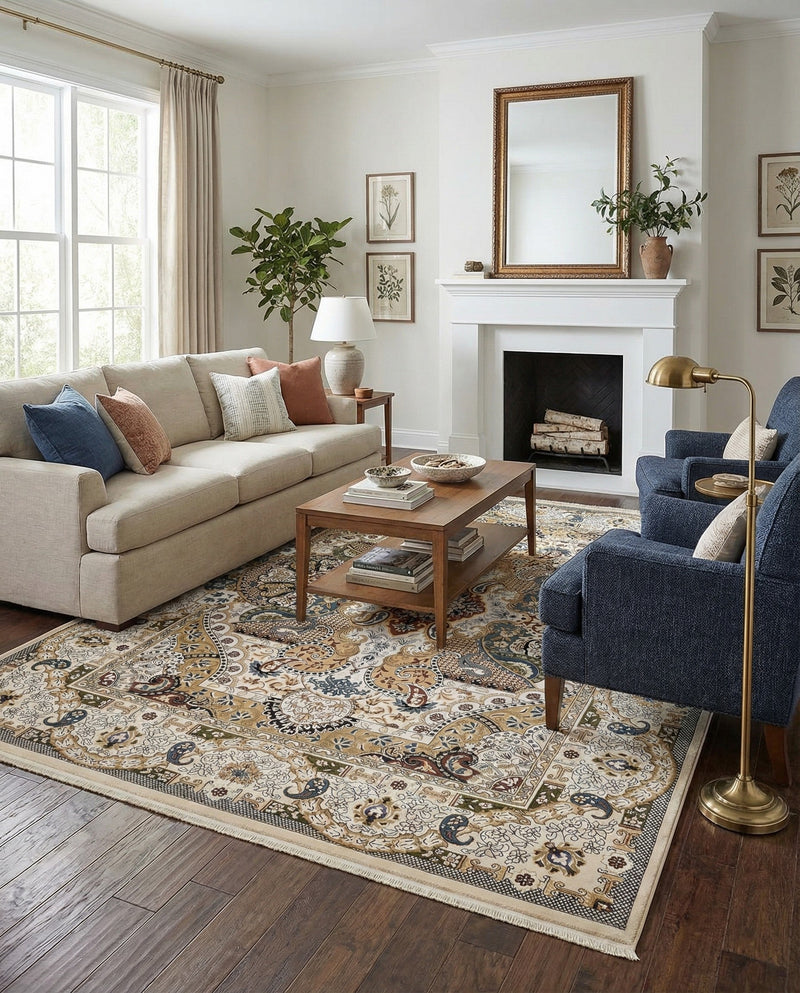 Persian Elegance Collection Area Rug -  Shiraz Rectangle Ivory  lifestyle 25