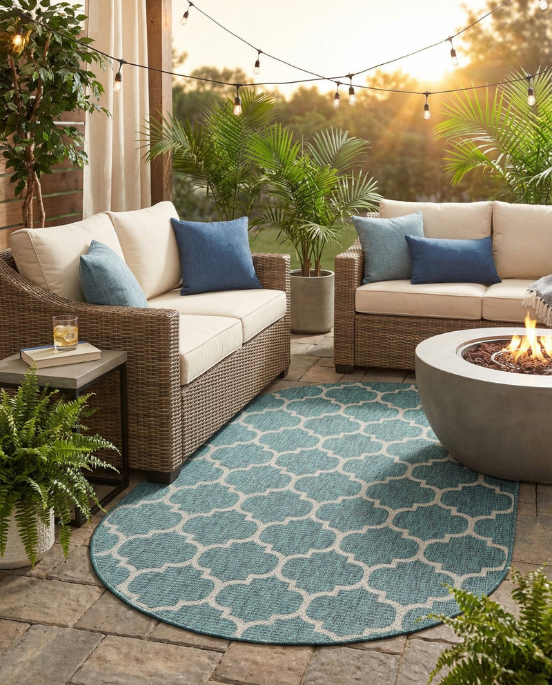 Savannah Pergola Collection Area Rug - Arbor (Teal) Oval Teal  lifestyle 76