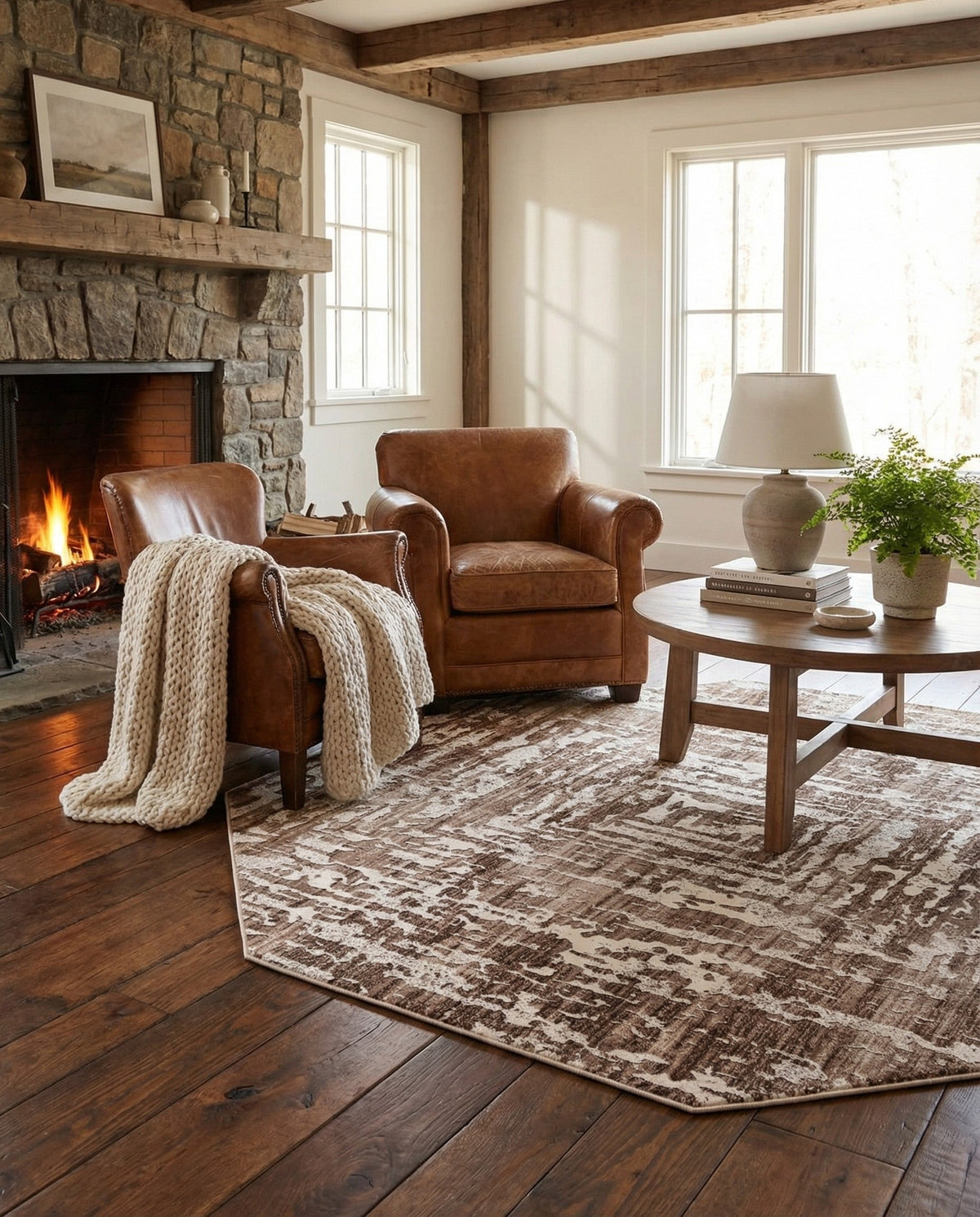 Sanctuary Retreat Collection Area Rug -  Asylum Octagon Chocolate Brown  lifestyle 160