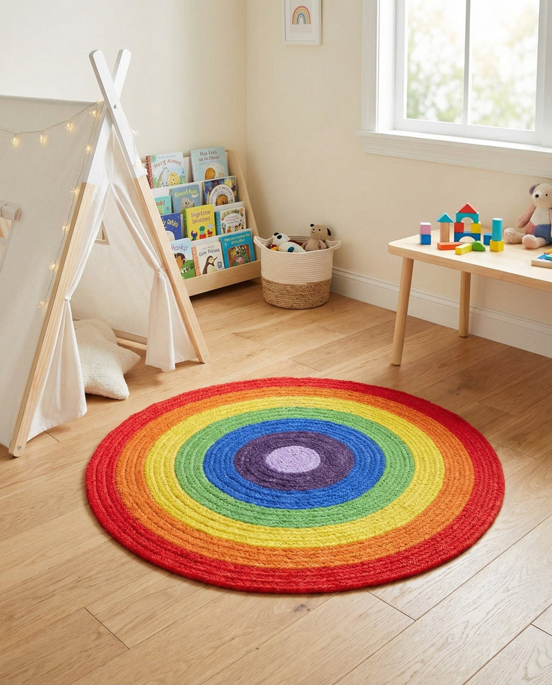 Sunset Isle Wool Braids Collection Area Rug - Paradise Round Multi  lifestyle 38