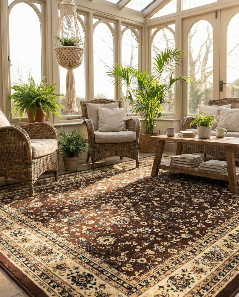 Isfahan Elegance Collection Area Rug - Naghsh-e Jahan (Brown) Rectangle Brown  lifestyle 14