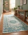 Patio Heritage Collection Area Rug -  Lafayette (Aqua) Runner Aqua  lifestyle 60