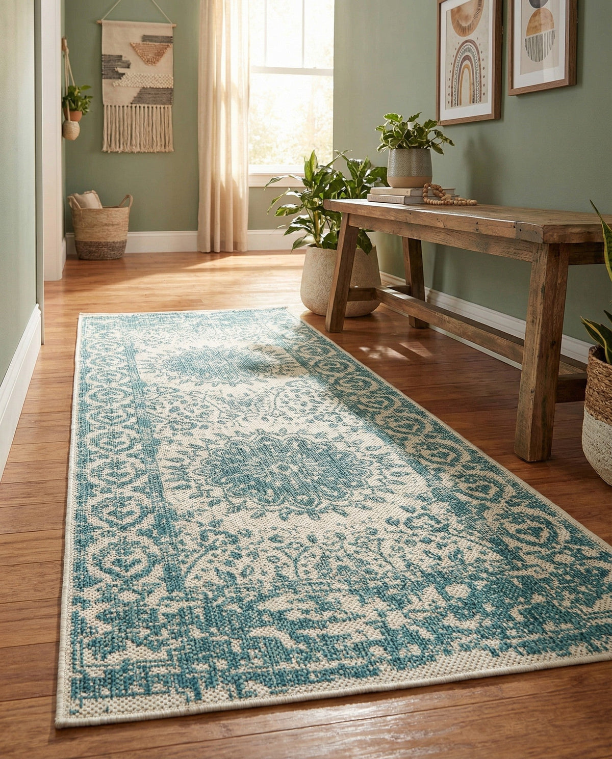 Patio Heritage Collection Area Rug -  Lafayette (Aqua) Runner Aqua  lifestyle 60