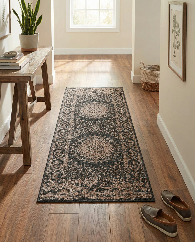 Patio Heritage Collection Area Rug -  Lafayette (Black) Runner Black  lifestyle 70