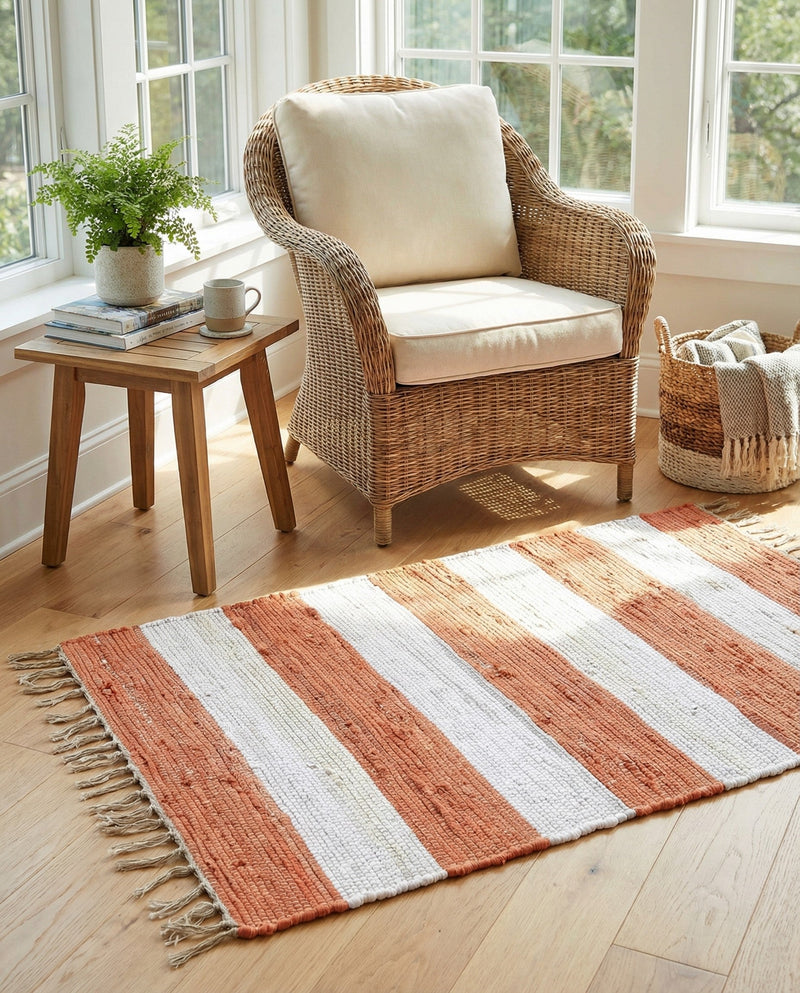 Tassel Trail Collection Area Rug - Pathway (Coral and Ivory) Rectangle Coral and Ivory  lifestyle 13