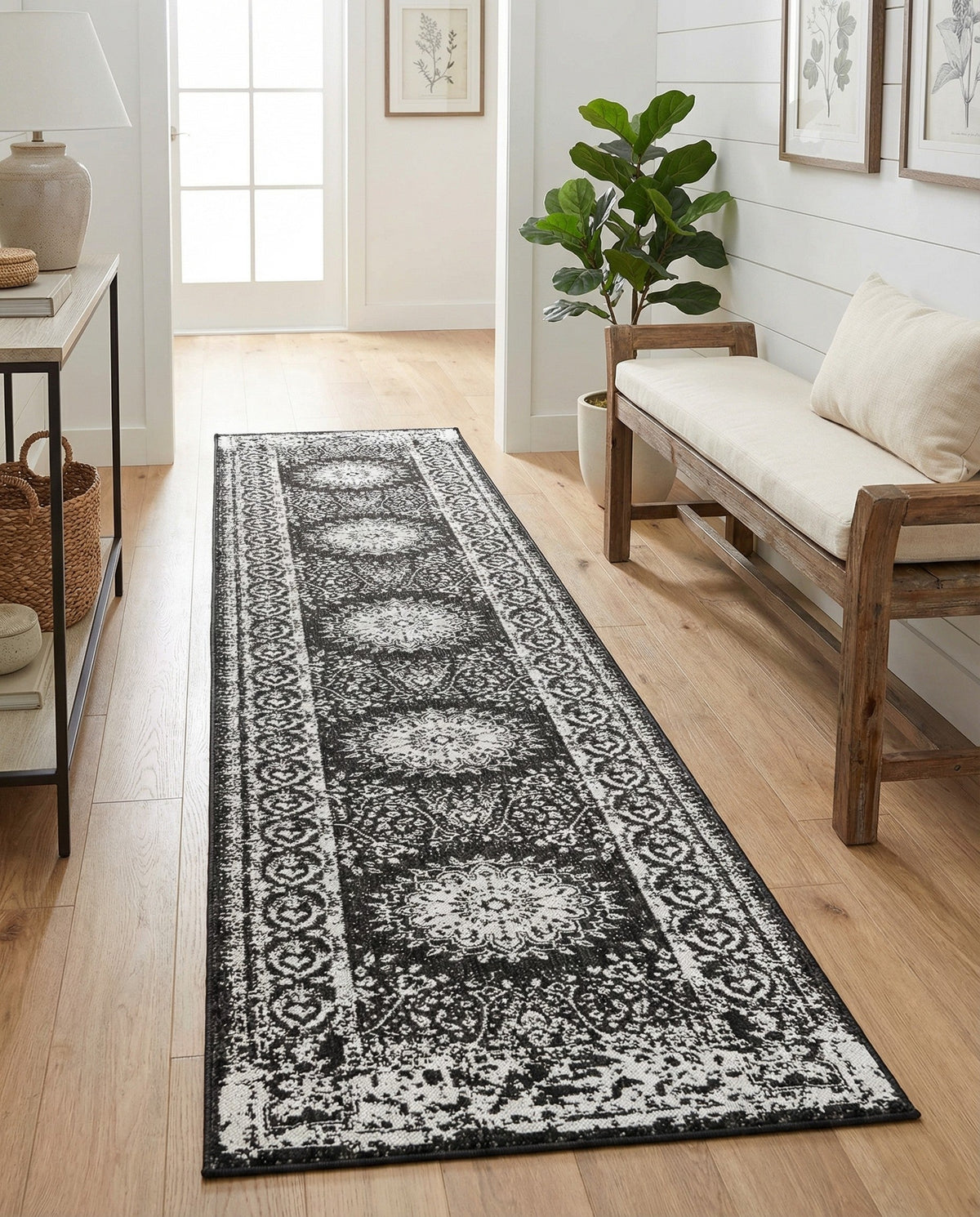 Patio Heritage Collection Area Rug -  Lafayette (Black and White) Runner Black and White  lifestyle 62