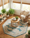Seville Stripes Collection Area Rug -  Granada (Blue) Octagon Blue  lifestyle 47